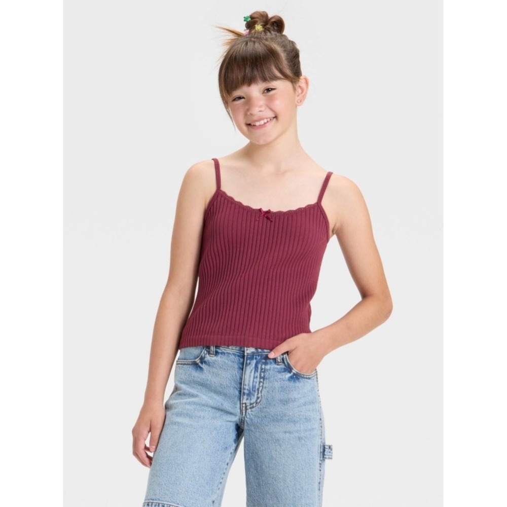 Girls art class seamless ribbed tank top size S 6/7 maroon